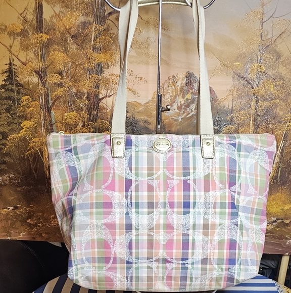 Coach Multicolor Plaid Tote Bag - Picture 1 of 12